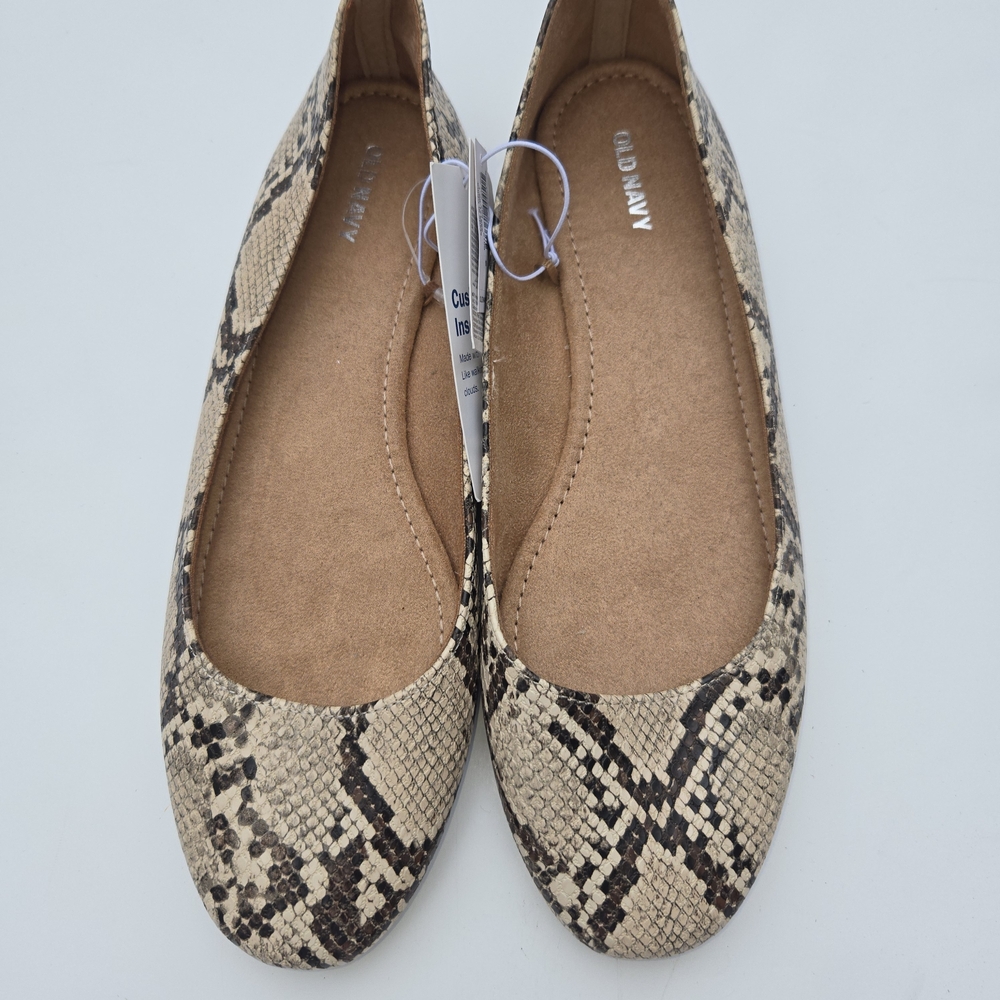 Old Navy Snakeskin Ballet Flats Womens Size 10 Brown Cream Leatherette Business